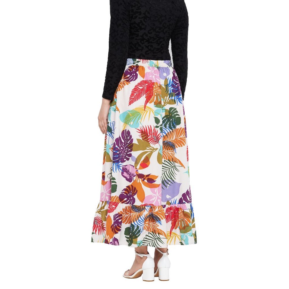Tropical Leaf Print Multicolor Micro Poly Skirt for Women - Picture 5 of 7